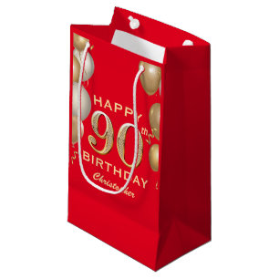 90. Geburtstagsparty Rot und Gold Ballons Kleine Geschenktüte