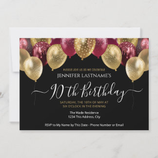 90. Geburtstagsparty Rot und Gold Einladung