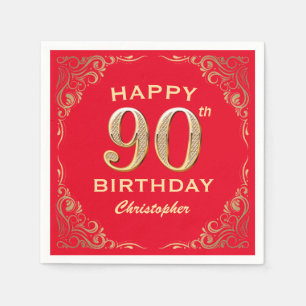 90. Geburtstagsparty Rot und Gold Glitzer Frame Serviette
