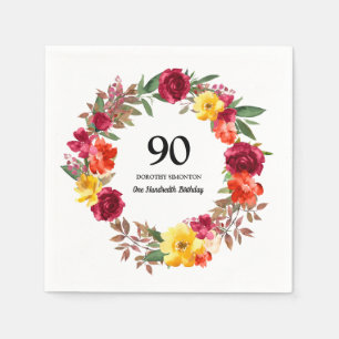90. Geburtstagsparty Roter Gelber Fall Floral Serviette