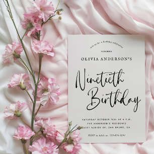 90. Geburtstagsparty Schwarz-Weiß-Typografie Einladung