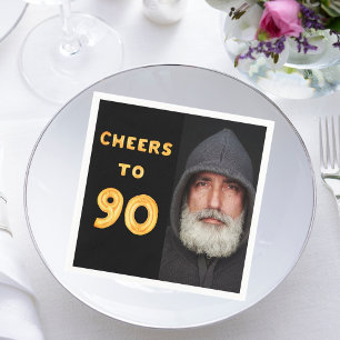 90. Geburtstagsparty schwarzes Gold jubeln Foto Serviette