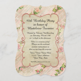 90. Geburtstagsparty Scroll Frame mit Vintagen Ros Einladung