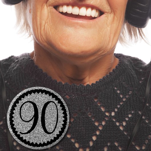 90. Geburtstagsparty Silver Glitzer Classic Button