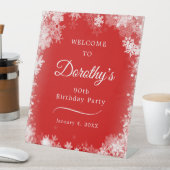90. Geburtstagsparty Snowflake Red Willkommen Sockelschild (In Situ)