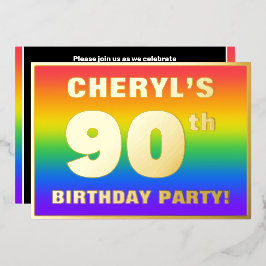 90. Geburtstagsparty: Spaß, farbenfrohe Regenbogen Folieneinladung