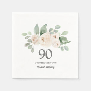 90. Geburtstagsparty Weiße Rose Eukalyptus Napkins Serviette
