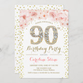 90. Geburtstagsparty - Weißes Gold Pink Einladung (Vorne/Hinten)