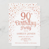 90. Geburtstagsparty - White & Rose Gold Einladung (Vorne/Hinten)