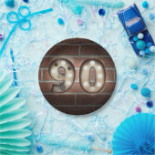 90. Geburtstagsschild auf Ziegelmauer Pappteller (Party)