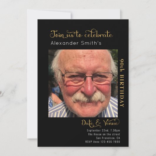 90. Geburtstagsschwarze Einladung (Vorderseite)