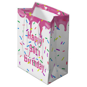 90. Geburtstagssprinkles auf rosa Icing Mittlere Geschenktüte