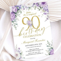 90. Geburtstagsüberraschung Gold Lila Floral Elega