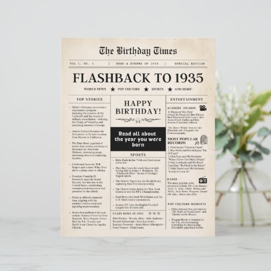90. Geburtstagszeitung 1935 Sepia (Stehend Vorderseite)