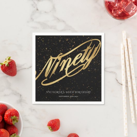 90. Gold Black Confetti Calligraphy Classy Serviette (Beispiel)
