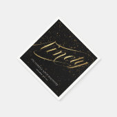 90. Gold Black Confetti Calligraphy Classy Serviette (Ecke)