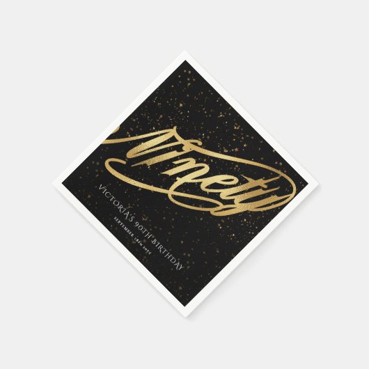 90. Gold Black Confetti Calligraphy Classy Serviette (Ecke)