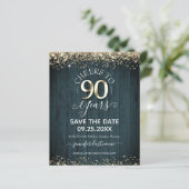 90. Gold Geburtstag Save the Date Einladung (Stehend Vorderseite)