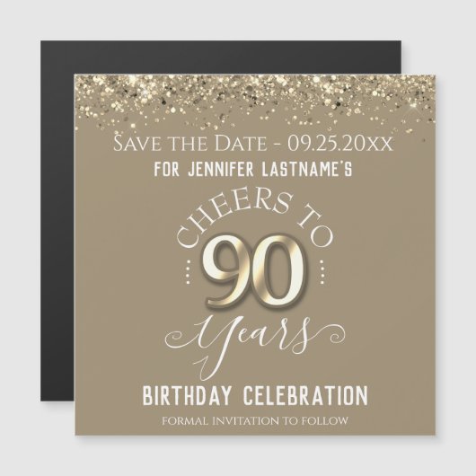 90. Gold Geburtstag Speichern Sie das Date Magnet (Vorne/Hinten)