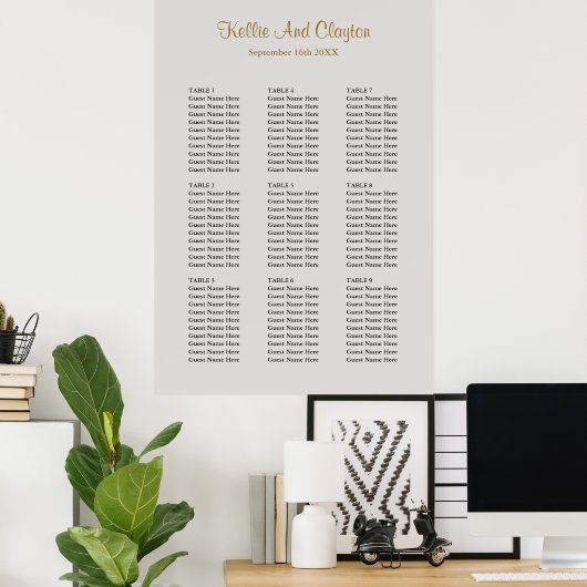90 Gray Wedding Seating Chart Poster (Heimbüro)