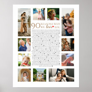 90 Gründe, warum wir dich lieben Foto-Collage Gebu Poster