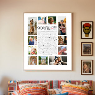 90 Gründe, warum wir dich lieben Foto-Collage Gebu Poster