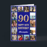 90. Happy Birthday Navy Blue & Gold Foto Collage Karte<br><div class="desc">90th Happy Birthday Navy Blue und Gold Foto Collage Geburtstagskarte. Für weitere Anpassungen klicken Sie bitte auf die Schaltfläche "Anpassen" und verwenden Sie unser Designwerkzeug,  um diese Vorlage zu ändern.</div>