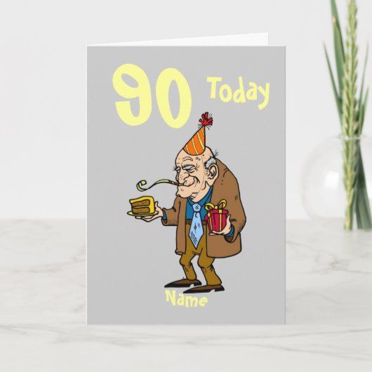 90. heute Geburtstag Cartoon personalisiert Karte (Vorderseite)