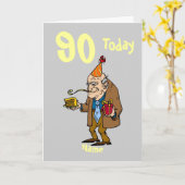 90. heute Geburtstag Cartoon personalisiert Karte (Gelbe Blume)