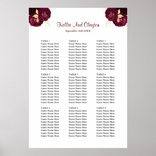 90 Hochzeitskarte für Burgund und Gold Poster (Vorne)