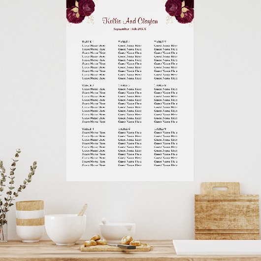 90 Hochzeitskarte für Burgund und Gold Poster (Küche)