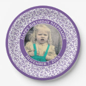 90 Ihr Foto Random Number Pattern Lila/weiß Pappteller (Vorderseite)