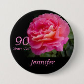 90 Jahre alt, Name, Blumenrosa Rose Button Button (Vorderseite)