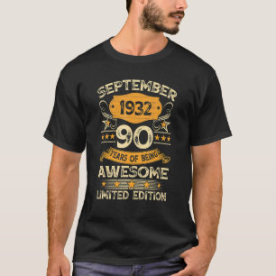 90 Jahre alt Vintage September 1932 90. Geburtstag T-Shirt