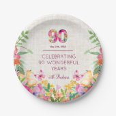 90 Jahre Blume 90. Geburtstag Linen Party Pappteller (Vorderseite)
