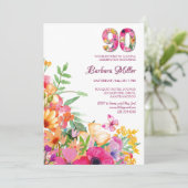 90 Jahre Blume / Aquarell 90. Geburtstag Einladung (Stehend Vorderseite)