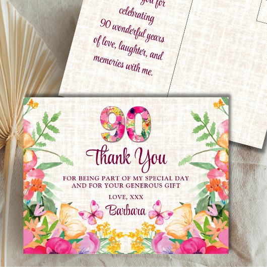 90 Jahre Blume Blumenhandtücher 90. Geburtstag Dan Postkarte