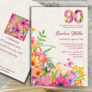 90 Jahre Blume Geburtstag, Linen 90. für Oma Einladung