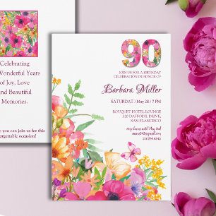 90 Jahre Blume Schmetterling Oma 90. Geburtstag Einladung