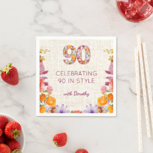 90 Jahre Blumen Florale Wildblumen 90. Geburtstag Serviette