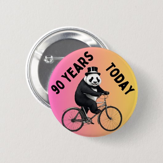 90 Jahre heute Panda auf dem Fahrrad Button (Vorne & Hinten)