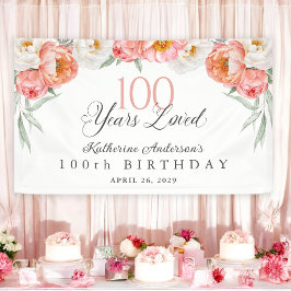 90 Jahre Loved Peach Floral 100. Geburtstag Banner
