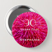 90 Jahre Personalisiertes, heiß rosa Abstraktes Bu Button (Vorne & Hinten)
