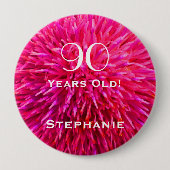 90 Jahre Personalisiertes, heiß rosa Abstraktes Bu Button (Vorderseite)