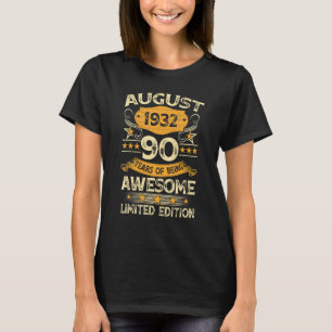 90 Jahre Vintager August 1932 90. Geburtstag T-Shirt