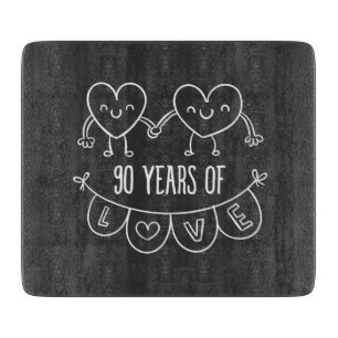 90. Jubiläum Geschenk Chalk Herzen Schneidebrett