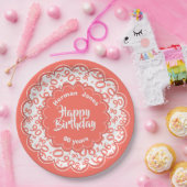 90. Korallen/Weißes Zufallszahlmuster Pappteller (Party)