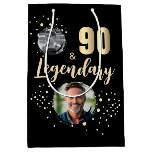 90 & Legendär 2 Fotos 90. Geburtstag Gold Mittlere Geschenktüte