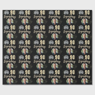 90 & Legendary 2 Photos 90th Birthday Gold Geschenkpapier