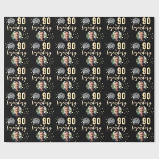 90 & Legendary 2 Photos 90th Birthday Gold Geschenkpapier (Flach)